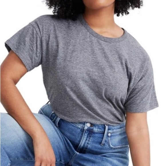 Madewell Whisper 100% Cotton Heather Gray Rib Crew Neck Tee XXlarge Women’s - Picture 1 of 11